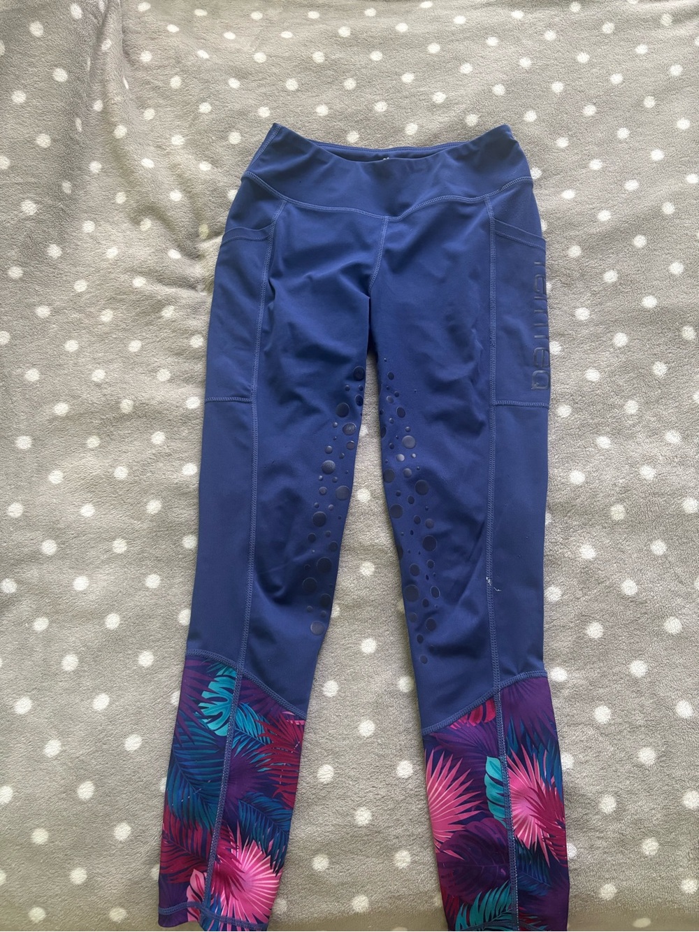 TemTeq Navy full seat Leggings with Tropical Print Hem